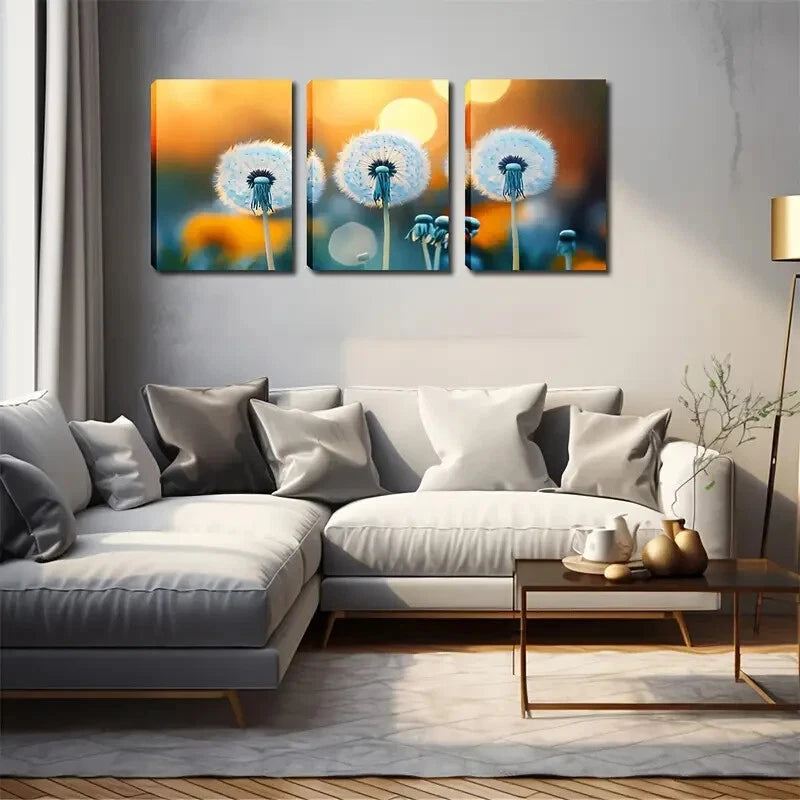 3pcs Three Full Dandelions Simple Perfect Wall Art Set Canvas Framed 40x60cm - High Quality Print 100% Australian Made Wall Canvas Ready to Hang