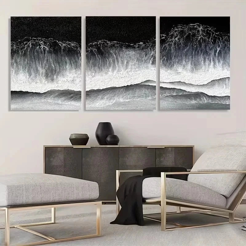 3pcs Sea Wave Painting in Neutral Tones Wall Art Set Canvas Framed 60x90cm - High Quality Print 100% Australian Made Wall Canvas Ready to Hang