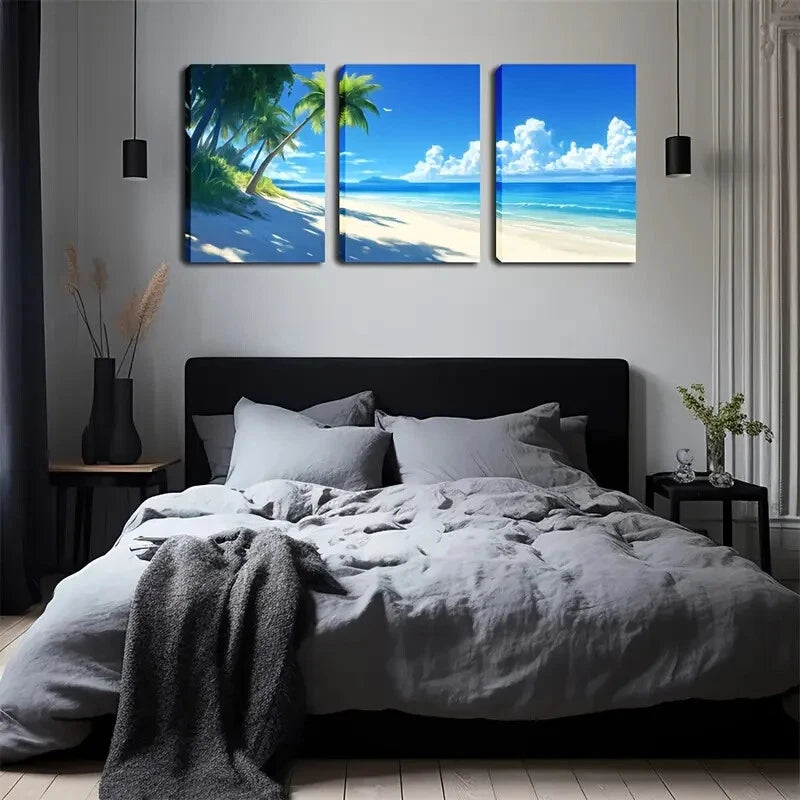 3pcs Tropical Beach & Palm Tree Horizon Perfect Wall Art Set Canvas Framed 40x60cm - High Quality Print 100% Australian Made Wall Canvas Ready to Hang