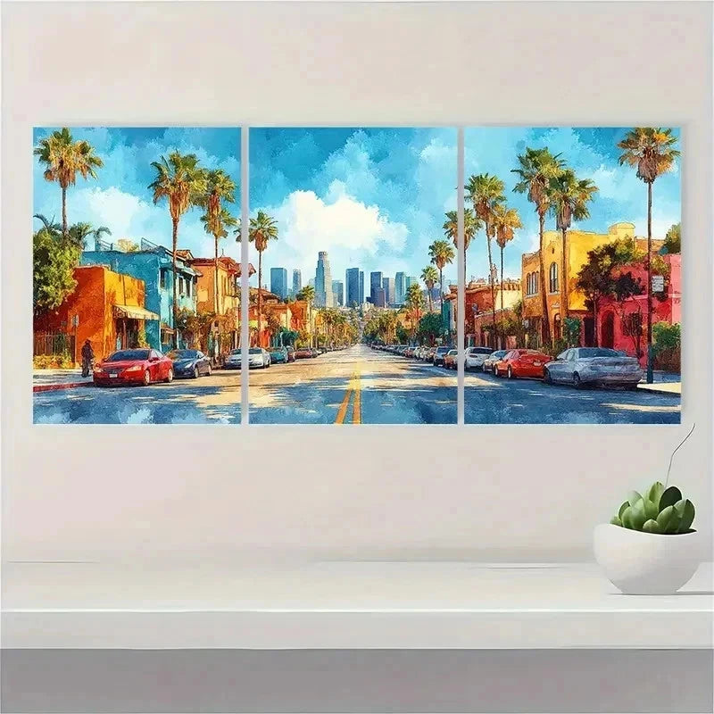 3pcs Los Angeles California Cityscape Perfect Wall Art Set Canvas Framed 40x60cm - High Quality Print 100% Australian Made Wall Canvas Ready to Hang