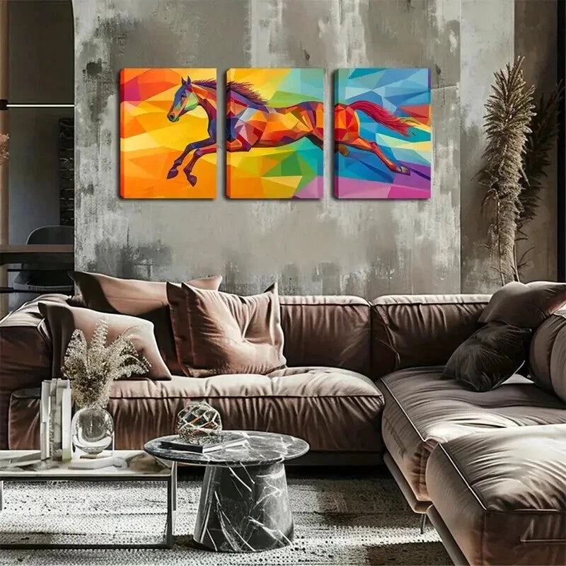 3pcs Horse Geometric Composition Perfect Wall Art Set Canvas Framed 40x60cm - High Quality Print 100% Australian Made Wall Canvas Ready to Hang