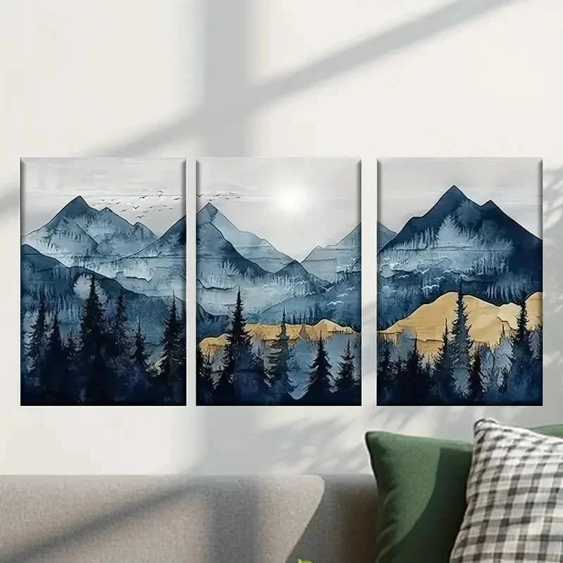 3pcs Painting of Mountains and Trees Wall Art Set Canvas Framed 40x60cm - High Quality Print 100% Australian Made Wall Canvas Ready to Hang