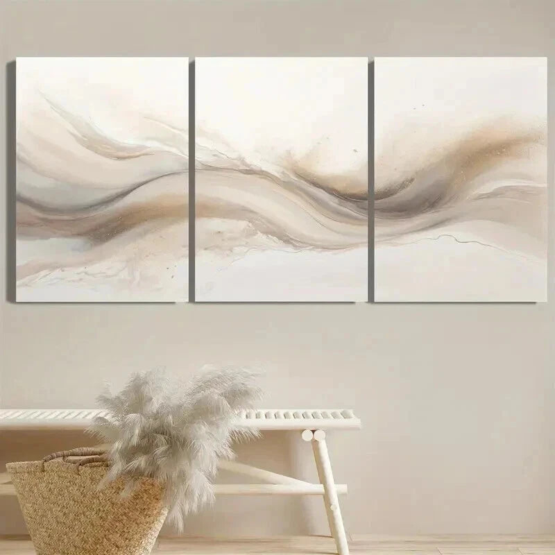 3pcs Soft Beige & Brown Swirls Decor Wall Art Set Canvas Framed 40x60cm - High Quality Print 100% Australian Made Wall Canvas Ready to Hang
