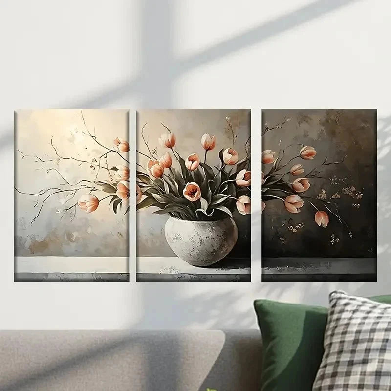 3pcs Vase with Rose Flowers Painting Wall Art Set Canvas Framed 40x60cm - High Quality Print 100% Australian Made Wall Canvas Ready to Hang