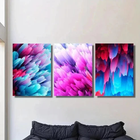 3pcs Pink Purple Blue & Green Pine Cone & Column Wall Art Set Canvas Unframed - High Quality Print 100% Australian Made Wall Canvas