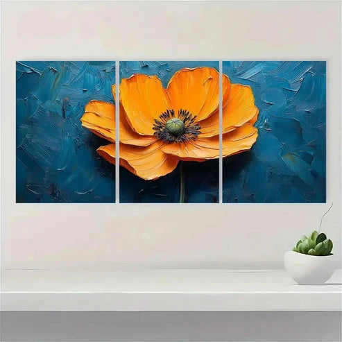 3pcs California Poppy Textured Perfect Wall Art Set Canvas Unframed - High Quality Print 100% Australian Made Wall Canvas