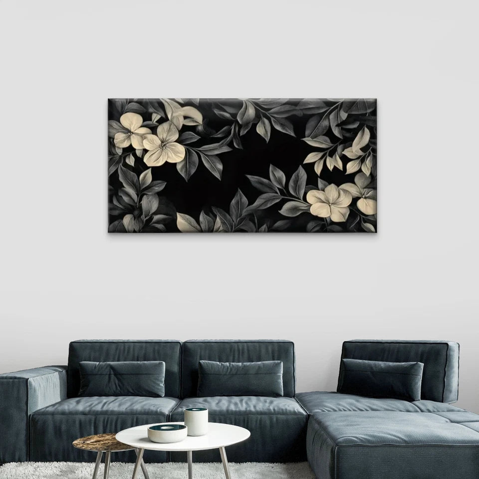 Black White Floral Flowers Wall Art Canvas Office Home Room Framed 120x60cm