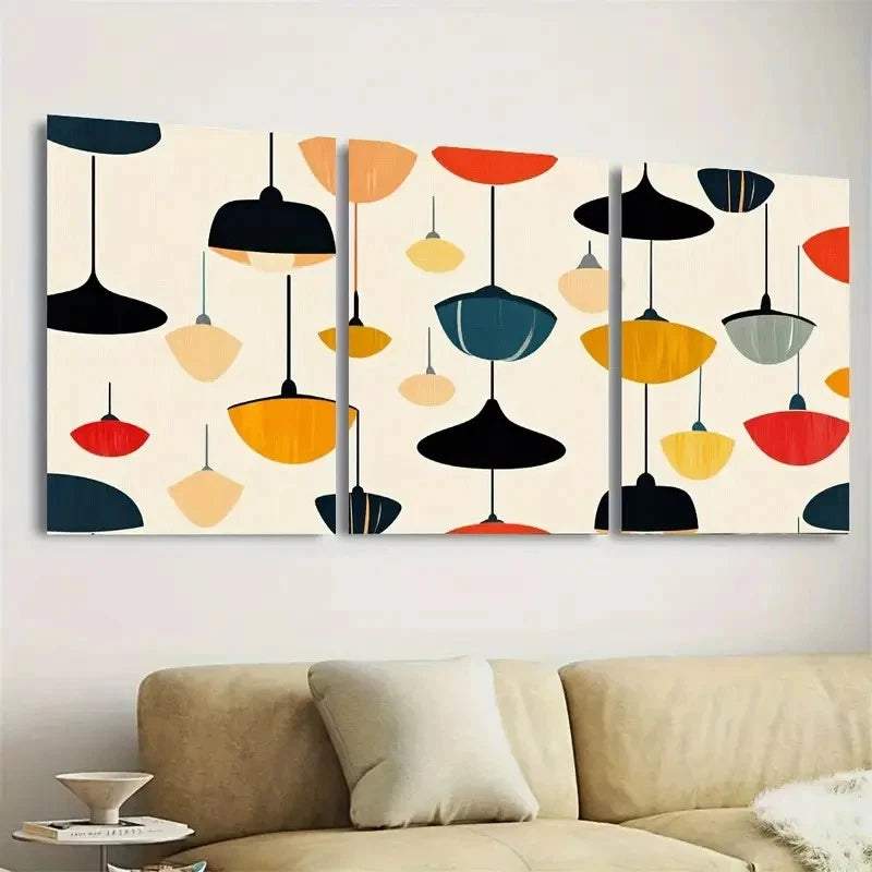3pcs Abstract Hanging Lamp Wall Art Set Canvas Framed 60x90cm - High Quality Print 100% Australian Made Wall Canvas Ready to Hang