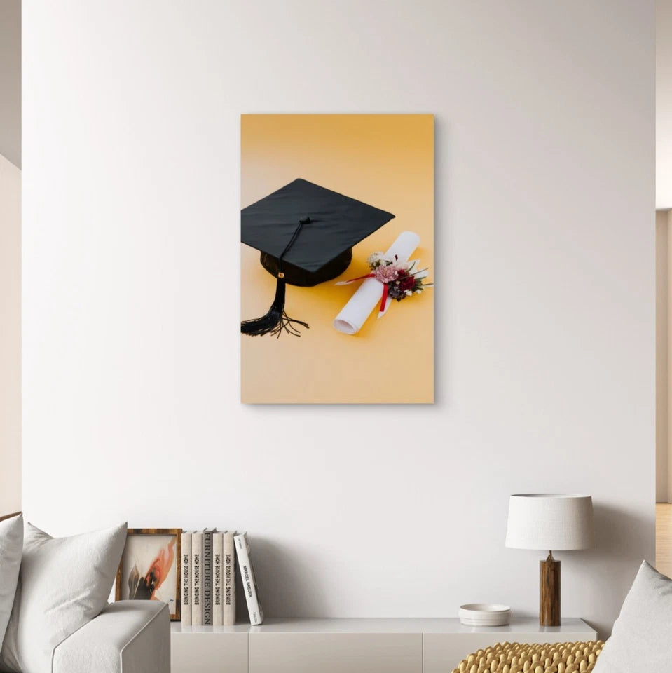 Graduation Cap and Rolled Diploma 40x60cm Metal Print Ready to Hang