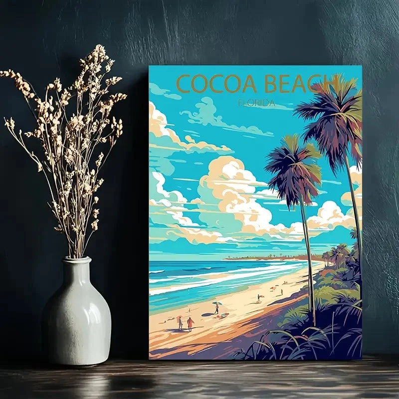 Florida Cocoa Beach Scenery Art Featuring Travel Poster Print Wall Art