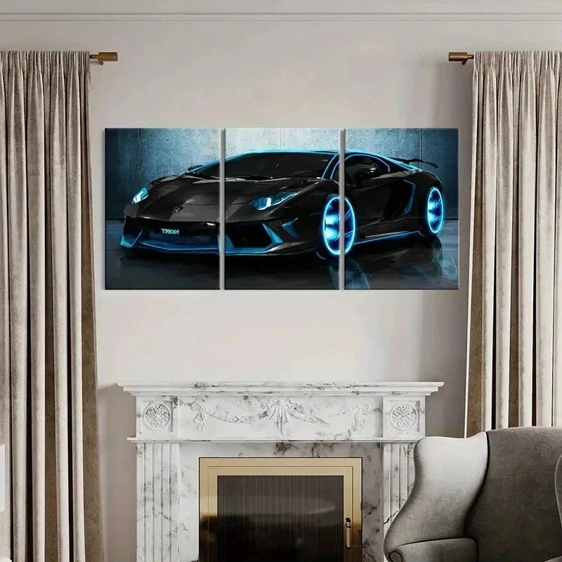3pcs Black Lamborghini Supercar Sports Car Wall Art Set Canvas Framed 40x60cm - High Quality Print 100% Australian Made Wall Canvas Ready to Hang