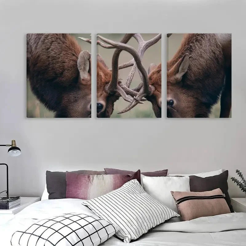 3pcs Red deer Modern Stylish Winter Themed Wall Art Set Canvas Framed 60x90cm - High Quality Print 100% Australian Made Wall Canvas Ready to Hang