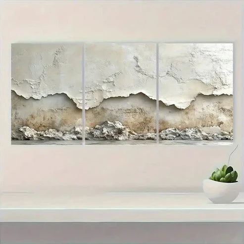 3pcs Minimalist Beige Textured gj Wall Wall Art Set Canvas Unframed - High Quality Print 100% Australian Made Wall Canvas