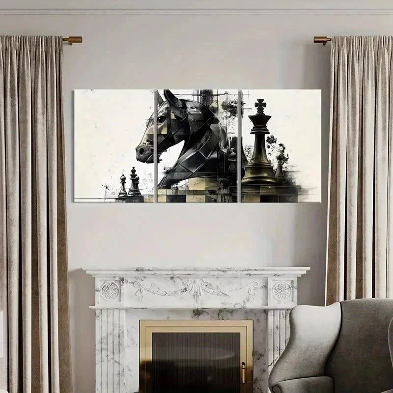 3pcs Pieces in Chess Abstract Artistic Wall Art Set Canvas Framed 40x60cm - High Quality Print 100% Australian Made Wall Canvas Ready to Hang