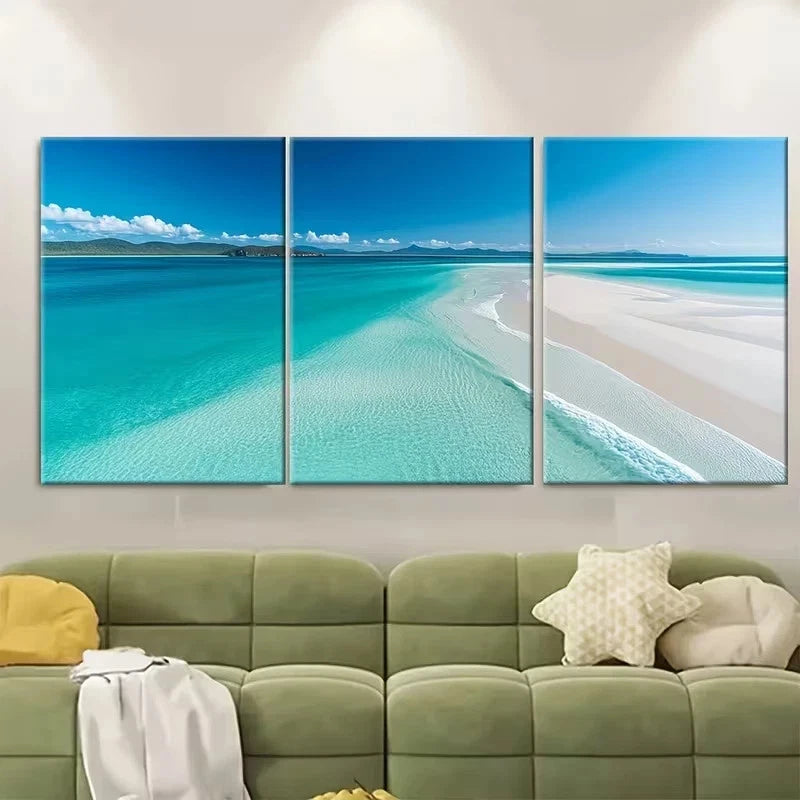 3pcs Whitehaven Beach Australia Wall Art Set Canvas Framed 40x60cm - High Quality Print 100% Australian Made Wall Canvas Ready to Hang