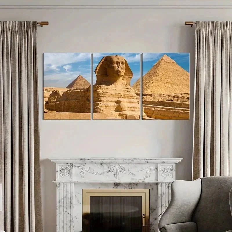 3pcs Egyptian Scenery Sphinx Pyramids Wall Art Set Canvas Framed 40x60cm - High Quality Print 100% Australian Made Wall Canvas Ready to Hang