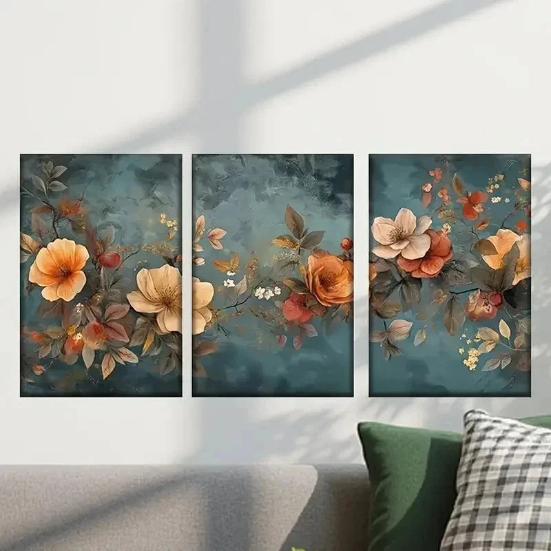 3pcs Painting of Orange Yellow Flowers Wall Art Set Canvas Framed 40x60cm - High Quality Print 100% Australian Made Wall Canvas Ready to Hang