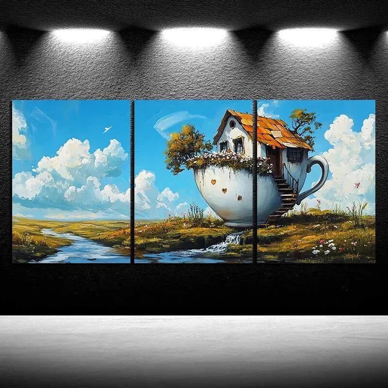 3pcs The Room on The Cup White Clouds Metal Print Ready to Hang Art