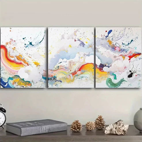 3pcs Colorful Paint Splash Canvas Abstract Wall Art Canvas Unframed - High Quality Print 100% Australian Made Wall Canvas
