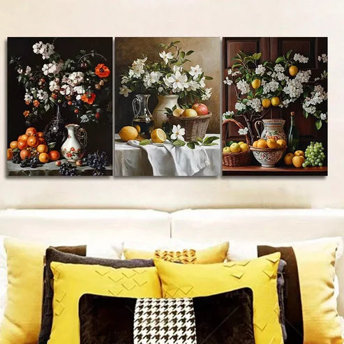 3pcs Fruit, Flowers, And A Jug Floral Wall Art Set Wall Art Canvas Unframed - High Quality Print 100% Australian Made Wall Canvas