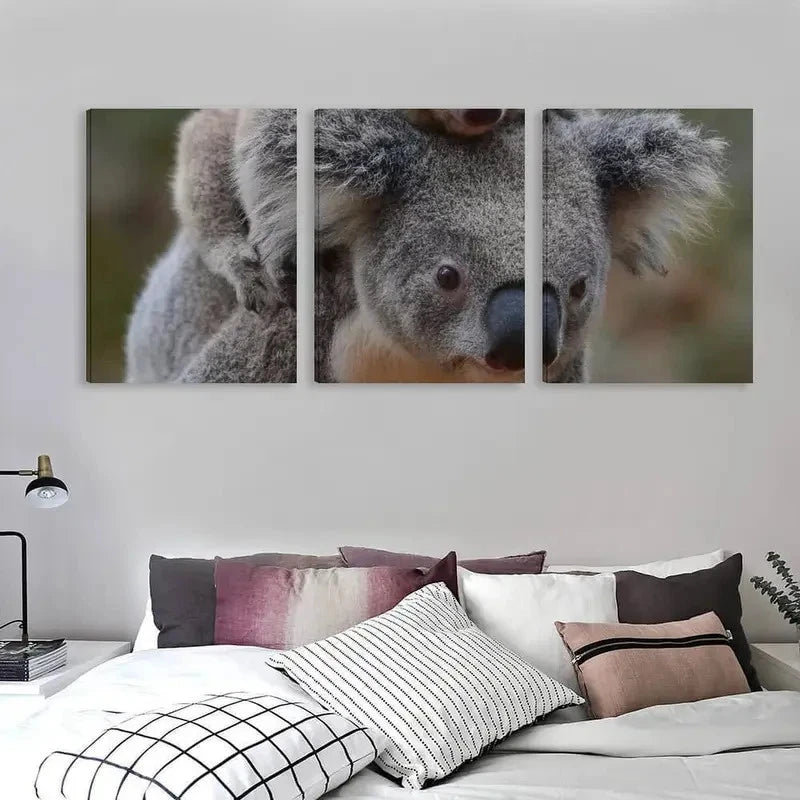 3pcs Australian Baby Koala Riding Mother Back Wall Art Set Canvas Framed 60x90cm - High Quality Print 100% Australian Made Wall Canvas Ready to Hang