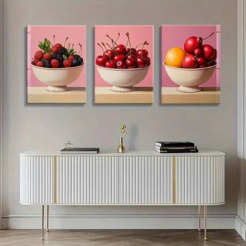 3pcs Citrus Elegant Bowls Vibrant Pink Perfect Wall Art Canvas Unframed – High Quality Print 100% Australian Made Wall Canvas