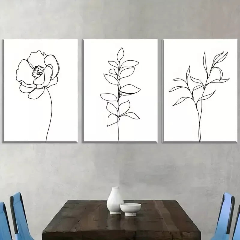 3pcs Modern Minimalist Botanical Black Line Wall Art Set Canvas Framed 40x60cm - High Quality Print 100% Australian Made Wall Canvas Ready to Hang