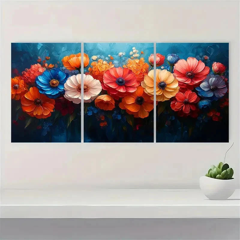 3pcs Flower Bouquet Art Colorful Floral AD Wall Art Set Canvas Framed 60x90cm - High Quality Print 100% Australian Made Wall Canvas Ready to Hang
