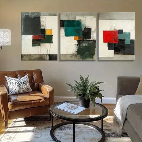 3pcs Abstract Geometric Color Splashes Blocks Wall Art Canvas Unframed - High Quality Print 100% Australian Made Wall Canvas
