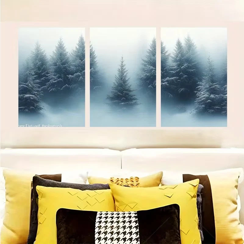 3pcs Snowy Pine Trees in Winter Forest Nature Wall Art Set Canvas Framed 60x90cm - High Quality Print 100% Australian Made Wall Canvas Ready to Hang