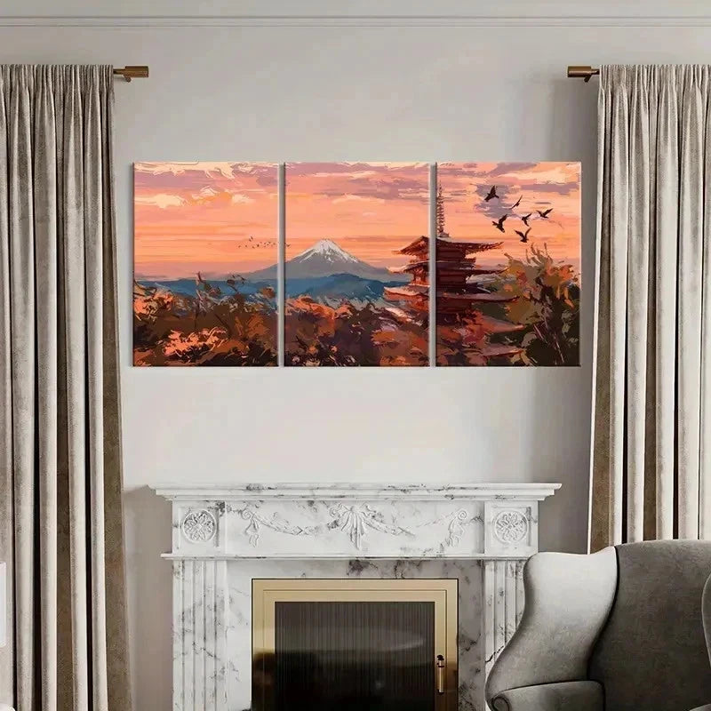 3pcs Japanese Landscape Mount Fuji Wall Art Set Canvas Framed 40x60cm - High Quality Print 100% Australian Made Wall Canvas Ready to Hang