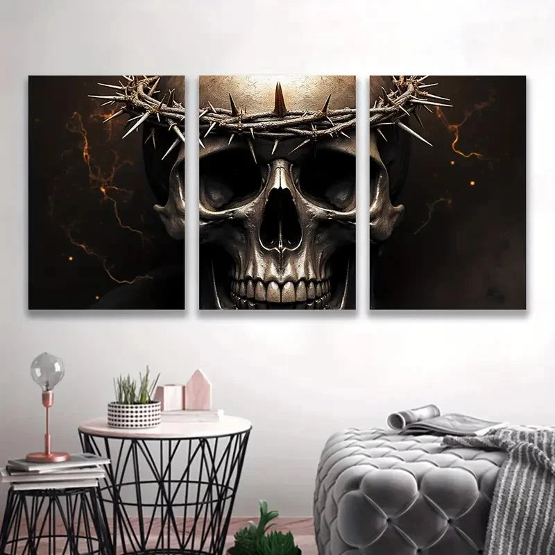 3pcs Skull with a Crown Painting Wall Art Set Canvas Framed 50x70cm - High Quality Print 100% Australian Made Wall Canvas Ready to Hang