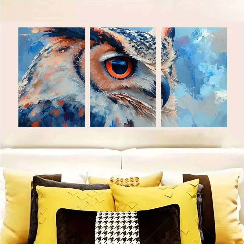 3pcs Vibrant Eurasian Eagle Owl Wall Art Set Canvas Framed 60x90cm - High Quality Print 100% Australian Made Wall Canvas Ready to Hang