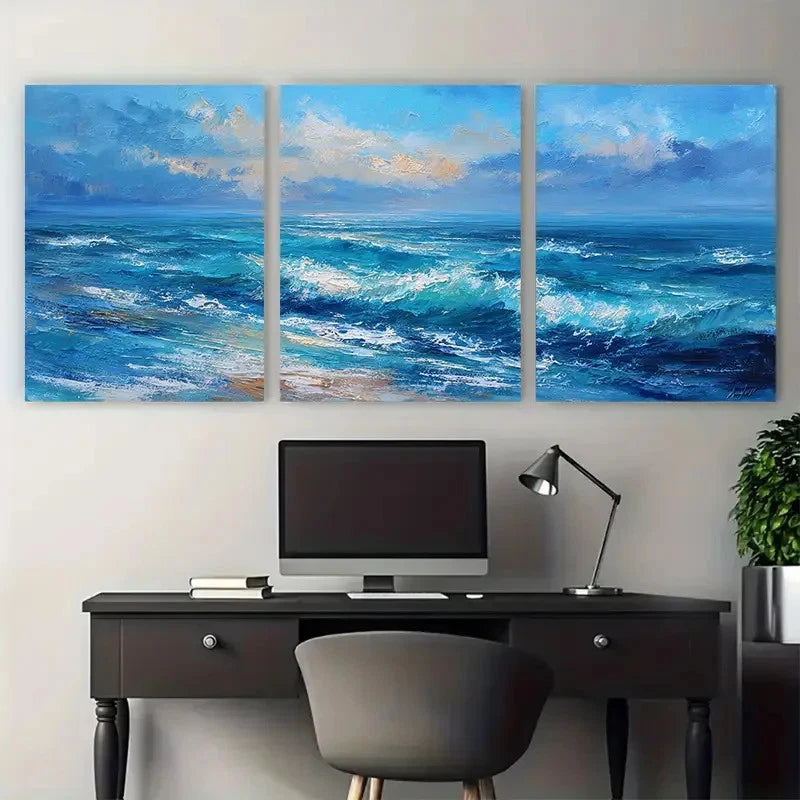 3pcs Exquisite Blue Ocean Landscape Perfect Wall Art Set Canvas Framed 40x60cm - High Quality Print 100% Australian Made Wall Canvas Ready to Hang