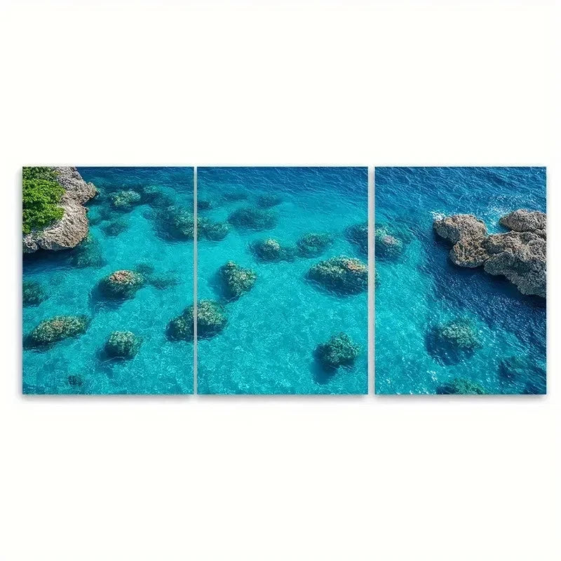 3pcs Seascape Clear Shallow Blue Ocean S Wall Art Set Canvas Framed 50x70cm - High Quality Print 100% Australian Made Wall Canvas Ready to Hang