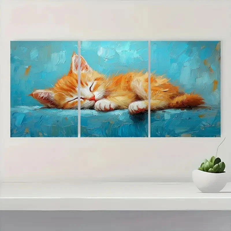 .3pcs Cute Cat Orange Kitten KO Wall Art Set Canvas Framed 50x70cm - High Quality Print 100% Australian Made Wall Canvas Ready to Hang - Bella Home Decor