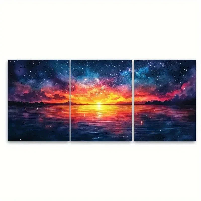 3pcs Starry Night Sky Reflected FG Wall Art Set Canvas Framed 50x70cm - High Quality Print 100% Australian Made Wall Canvas Ready to Hang