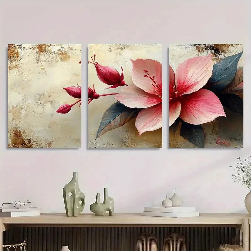 3pcs Fuchsia Flower Beige Fuchsia Perfect Wall Art Set Canvas Framed 40x60cm - High Quality Print 100% Australian Made Wall Canvas Ready to Hang