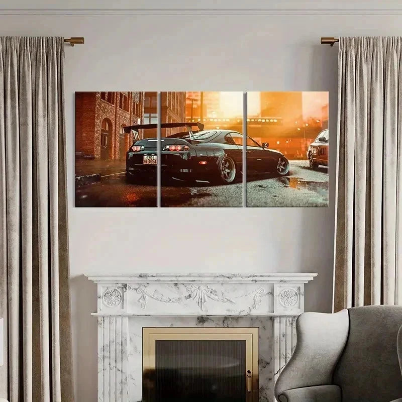 3pcs Supra Sports Car & Street Scene Wall Art Set Canvas Framed 40x60cm - High Quality Print 100% Australian Made Wall Canvas Ready to Hang