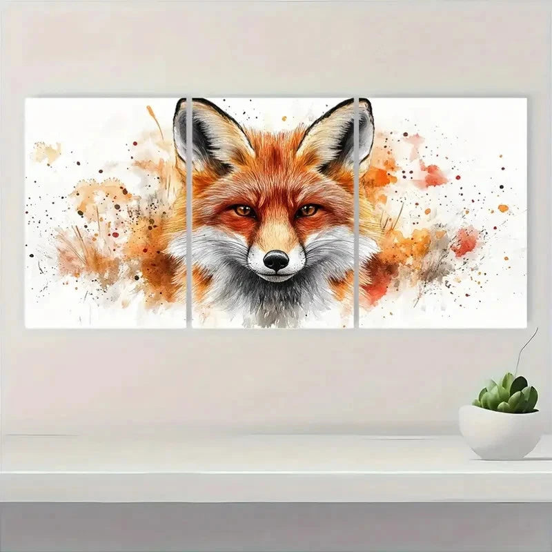 3pcs B Red, Black, White & Brown Fox Portrait Wall Art Set Canvas Framed 60x90cm - High Quality Print 100% Australian Made Wall Canvas Ready to Hang