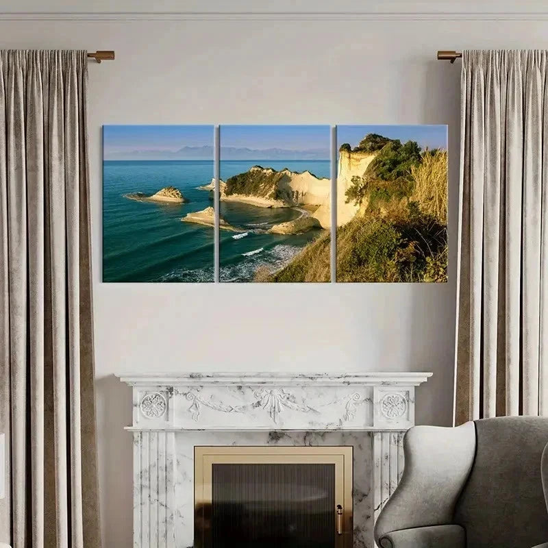 3pcs Greece Travel Cape Drastic Rocky Coast Wall Art Set Canvas Framed 40x60cm - High Quality Print 100% Australian Made Wall Canvas Ready to Hang