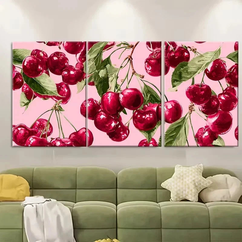 3pcs Disco Ball Cherry Print Wall Art Set Canvas Framed 50x70cm - High Quality Print 100% Australian Made Wall Canvas Ready to Hang