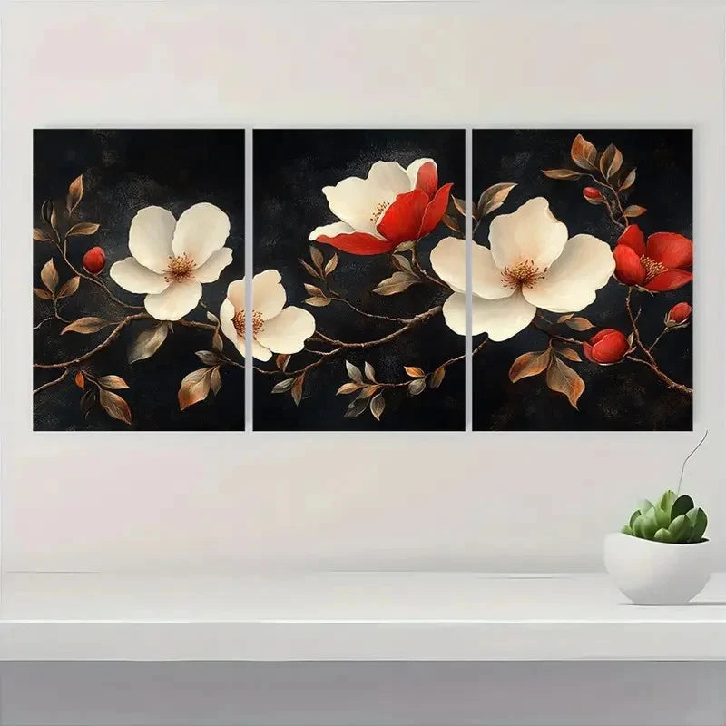 3pcs Dark Moody Flower Floral Botanical T Wall Art Set Canvas Framed 50x70cm - High Quality Print 100% Australian Made Wall Canvas Ready to Hang