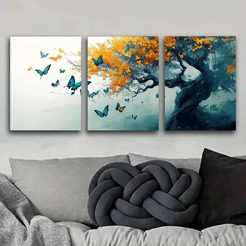 3pcs Beautiful Butterfly Tree Colorful Perfect Wall Art Set Canvas Unframed - High Quality Print 100% Australian Made Wall Canvas