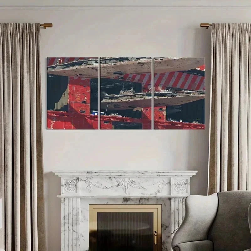 3pcs Sci-Fi Movie Spaceships War Destroyer Wall Art Set Canvas Framed 40x60cm - High Quality Print 100% Australian Made Wall Canvas Ready to Hang