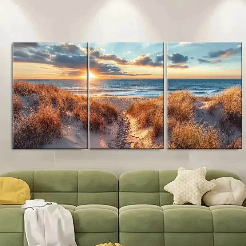 3pcs Ditch Plains Beach Montauk Perfect Wall Art Set Canvas Framed 40x60cm - High Quality Print 100% Australian Made Wall Canvas Ready to Hang