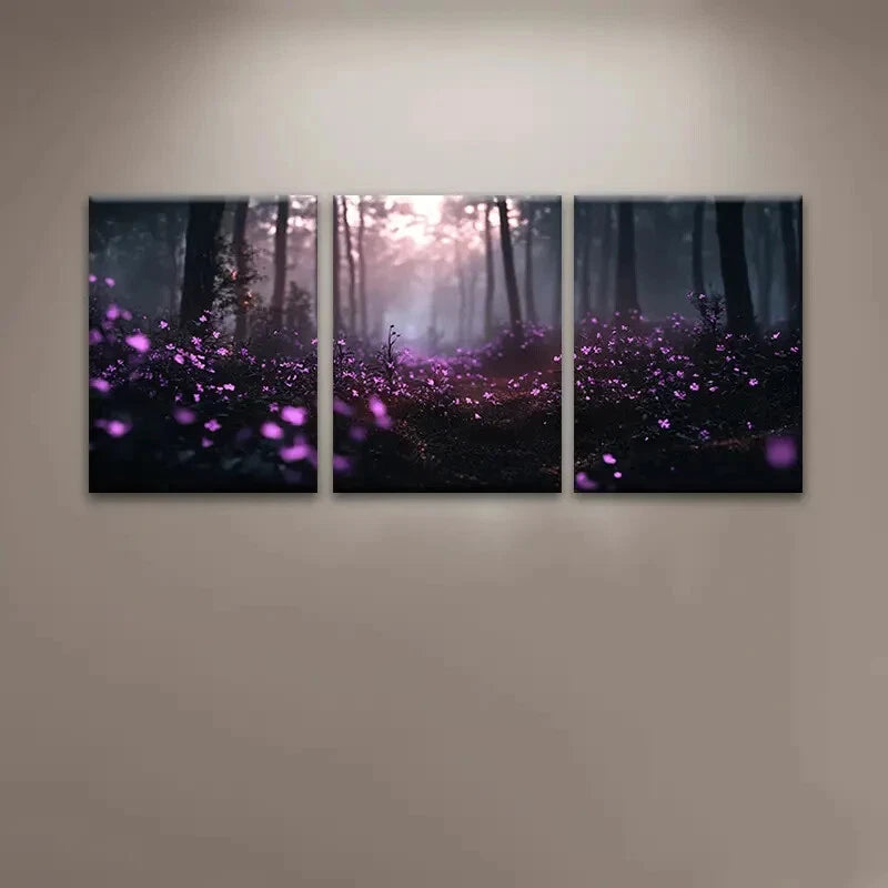 3pcs Beautiful Purple Flowers Nature Perfect Wall Art Set Canvas Framed 40x60cm - High Quality Print 100% Australian Made Wall Canvas Ready to Hang