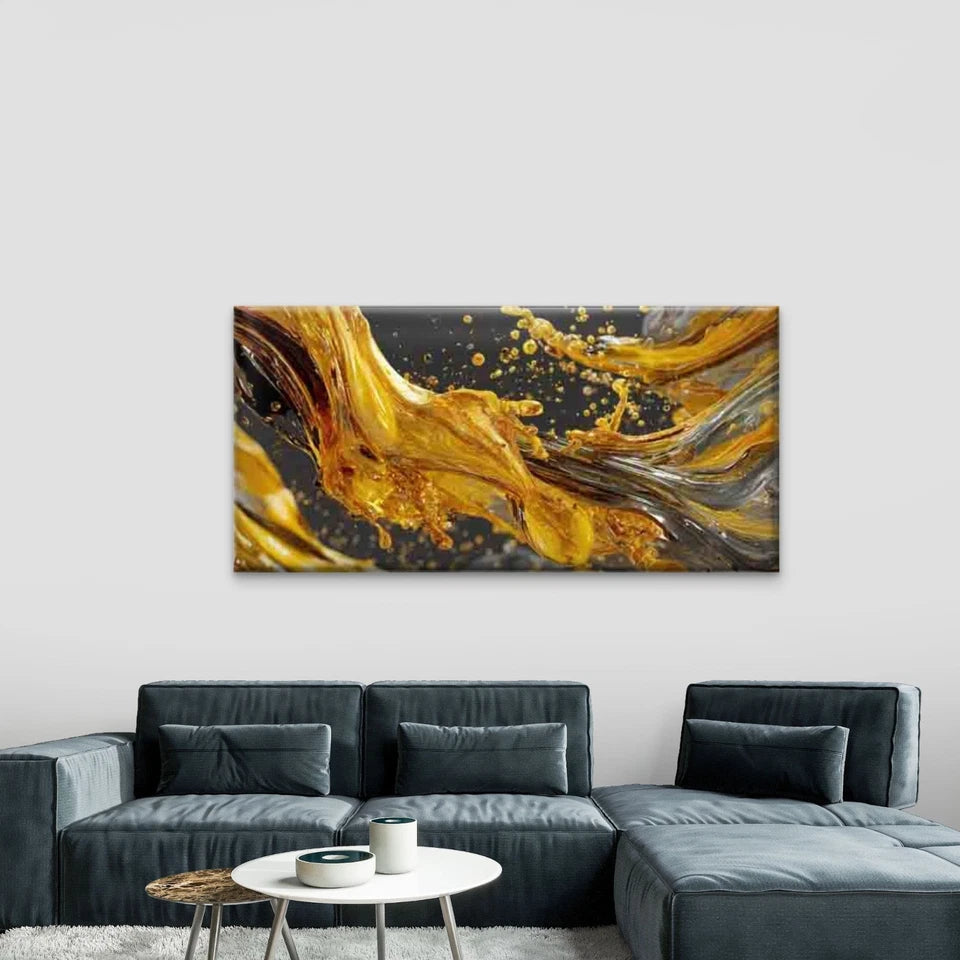 Abstract Golden Black White Wall Art Canvas Office Home Room Framed 120x60cm