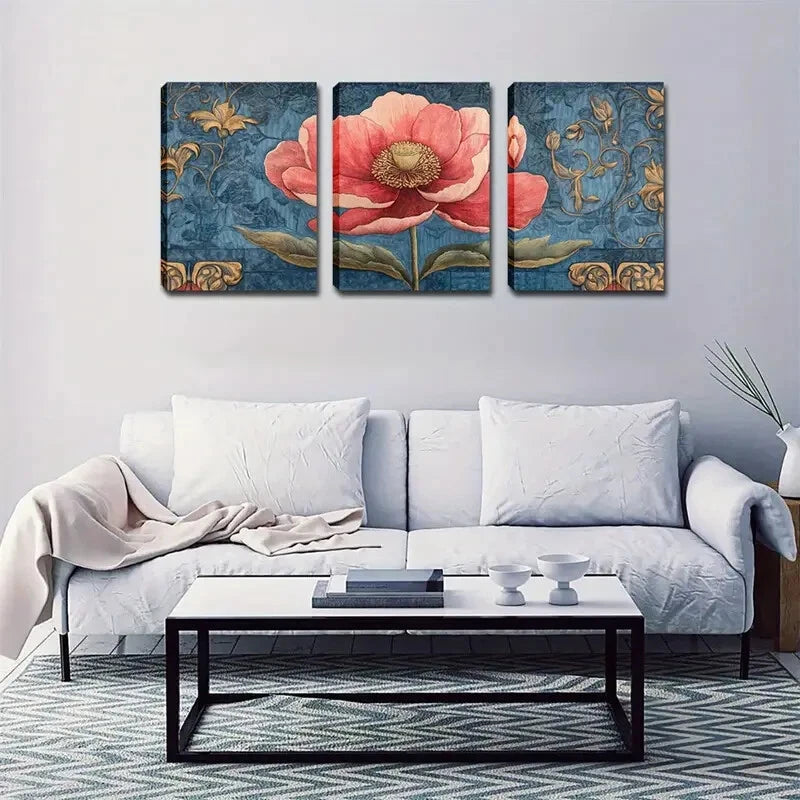 3pcs Bright Pink Flowers Modern Simple Perfect Wall Art Set Canvas Framed 40x60cm - High Quality Print 100% Australian Made Wall Canvas Ready to Hang