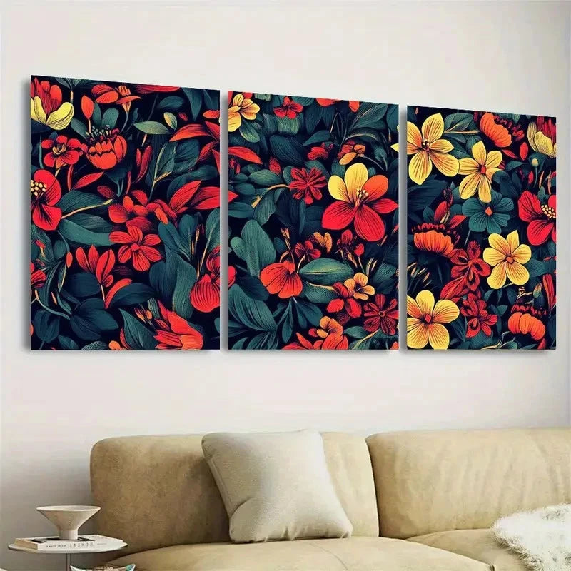 3pcs Vibrant Floral Colors Wall Art Set Canvas Framed 60x90cm - High Quality Print 100% Australian Made Wall Canvas Ready to Hang